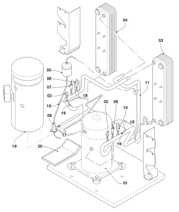 Vue éclatée Vaillant geoTHERM VWS 64/3 : Pièces du circuit frigorifique