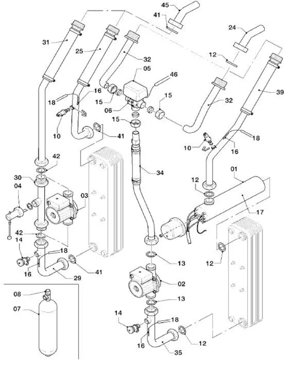 Vue éclatée Vaillant geoTHERM VWS 81/2 : Pièces hydrauliques