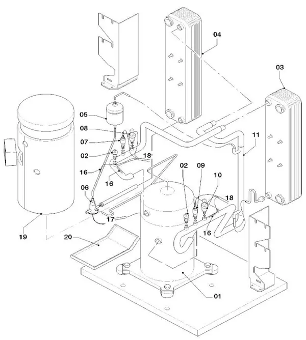 Vue éclatée Vaillant geoTHERM VWS 81/2 : Pièces du circuit frigorifique