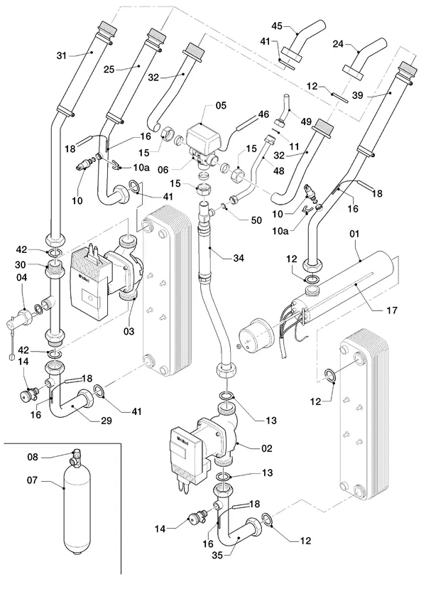 Vue éclatée Vaillant geoTHERM VWS 81/3 : Pièces hydrauliques