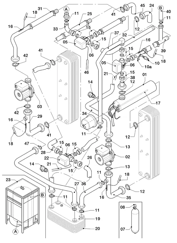Vue éclatée Vaillant geoTHERM VWS 83/2 : Pièces hydrauliques