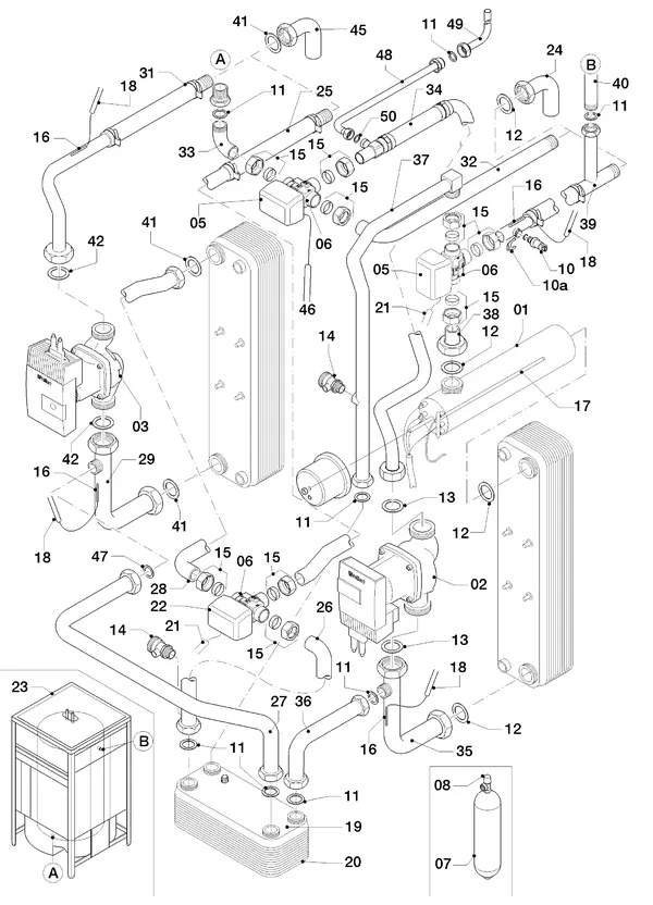 Vue éclatée Vaillant geoTHERM VWS 83/3 : Pièces hydrauliques