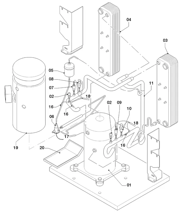 Vue éclatée Vaillant geoTHERM VWS 84/2 : Pièces du circuit frigorifique