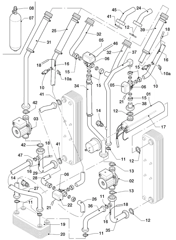 Vue éclatée Vaillant geoTHERM VWS 84/2 : Pièces hydrauliques