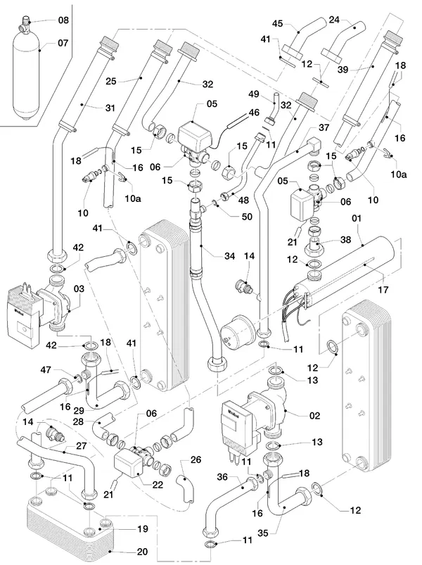 Vue éclatée Vaillant geoTHERM VWS 84/3 : Pièces hydrauliques