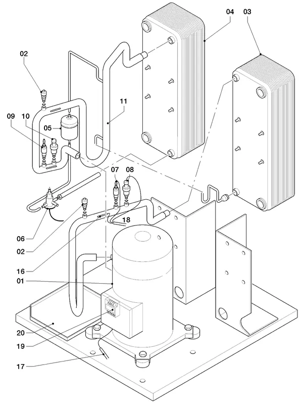 Vue éclatée Vaillant geoTHERM VWW 300/2 : Pièces du circuit frigorifique